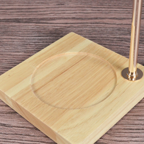 Moderne Art Deco Tischlampe mit rundem Becherdesign, Holzsockel, Eisenrahmen und Glasschirm, 1-Licht Aromatherapie geschmolzenes Wachs für Schlafzimmer 