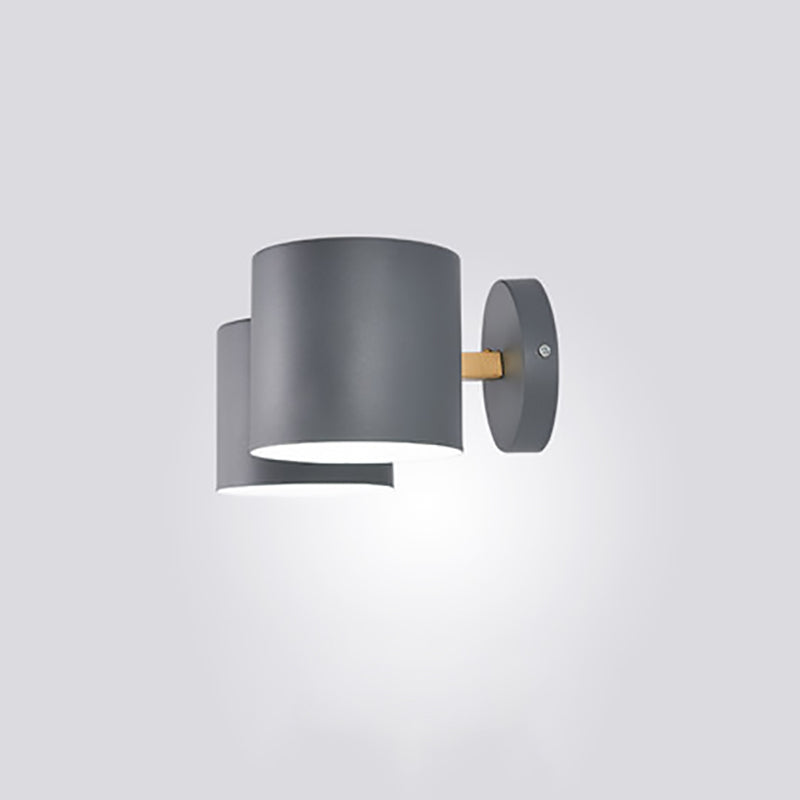 Modern Minimalist Round Cylinder Horn Shape Iron Wood 2-Light Wall Sconce Lamp For Living Room