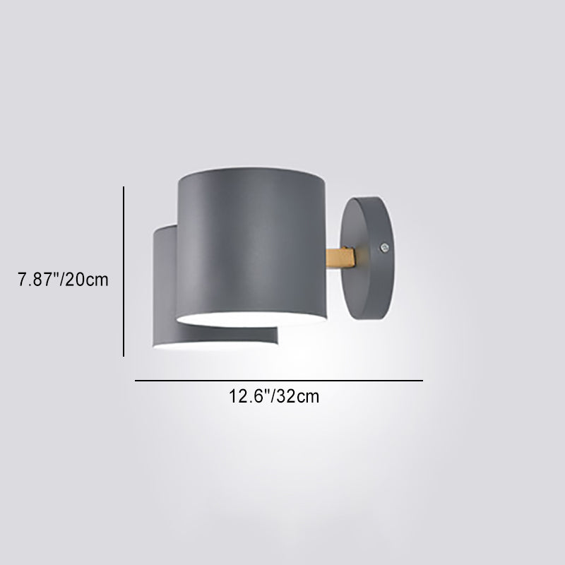 Modern Minimalist Round Cylinder Horn Shape Iron Wood 2-Light Wall Sconce Lamp For Living Room