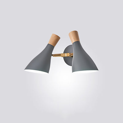 Moderne Minimalistische Runde Zylinder Hornform Eisen Holz 2-Licht Wandleuchte Für Wohnzimmer 