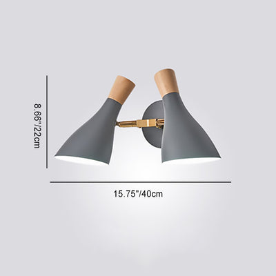 Moderne Minimalistische Runde Zylinder Hornform Eisen Holz 2-Licht Wandleuchte Für Wohnzimmer 