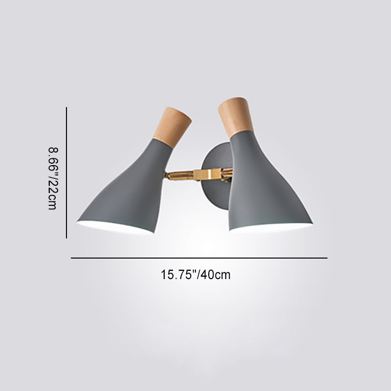 Moderne Minimalistische Runde Zylinder Hornform Eisen Holz 2-Licht Wandleuchte Für Wohnzimmer 