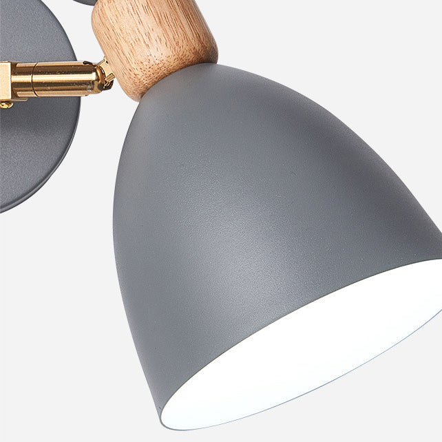Modern Minimalist Round Cylinder Horn Shape Iron Wood 2-Light Wall Sconce Lamp For Living Room