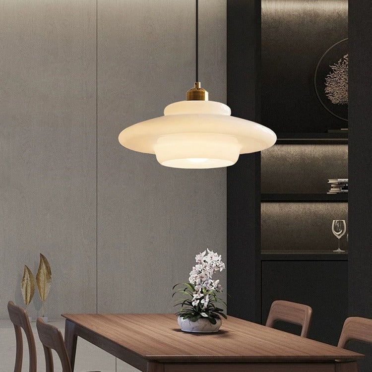 Suspension luminaire 1 lumière avec abat-jour en verre demi-dôme rond industriel contemporain pour salon 