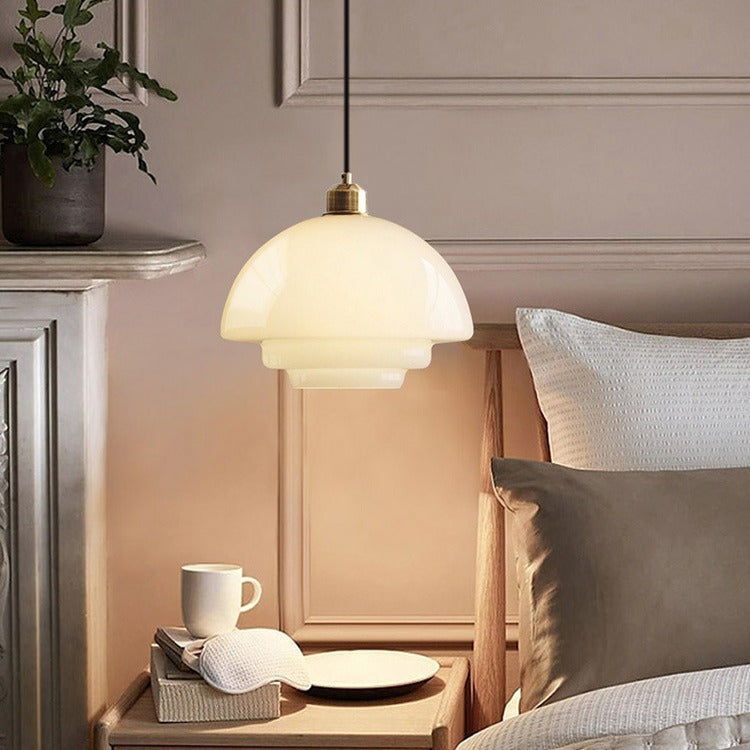 Suspension luminaire 1 lumière avec abat-jour en verre demi-dôme rond industriel contemporain pour salon 