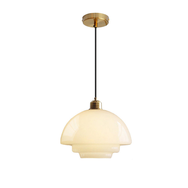 ضوء قلادة بظل زجاجي نصف قبة دائري صناعي معاصر بقرص حديدي بضوء واحد لغرفة المعيشة 