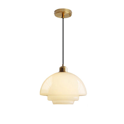 Suspension luminaire 1 lumière avec abat-jour en verre demi-dôme rond industriel contemporain pour salon 