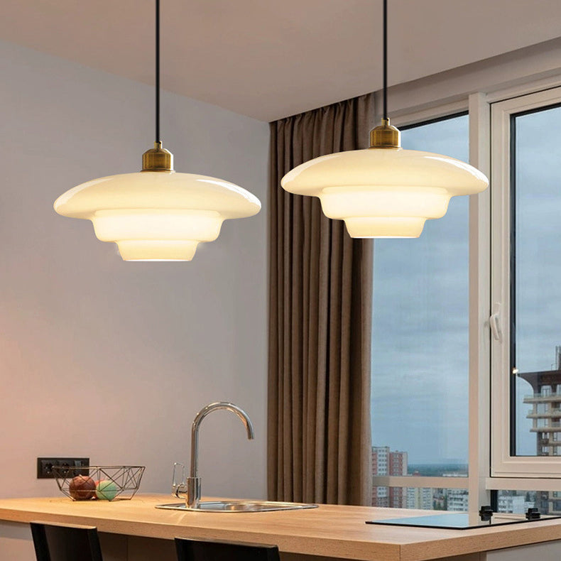 Suspension luminaire 1 lumière avec abat-jour en verre demi-dôme rond industriel contemporain pour salon 