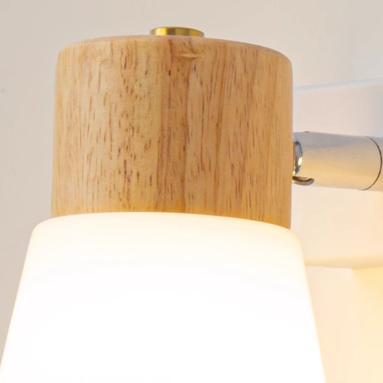 Lámpara de Aplique de Pared Cilíndrica Minimalista Moderna con Pantalla de Vidrio y Madera 1/2 Luces para Dormitorio 