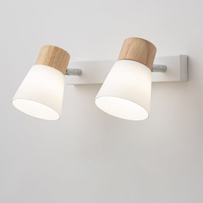 Lámpara de Aplique de Pared Cilíndrica Minimalista Moderna con Pantalla de Vidrio y Madera 1/2 Luces para Dormitorio 
