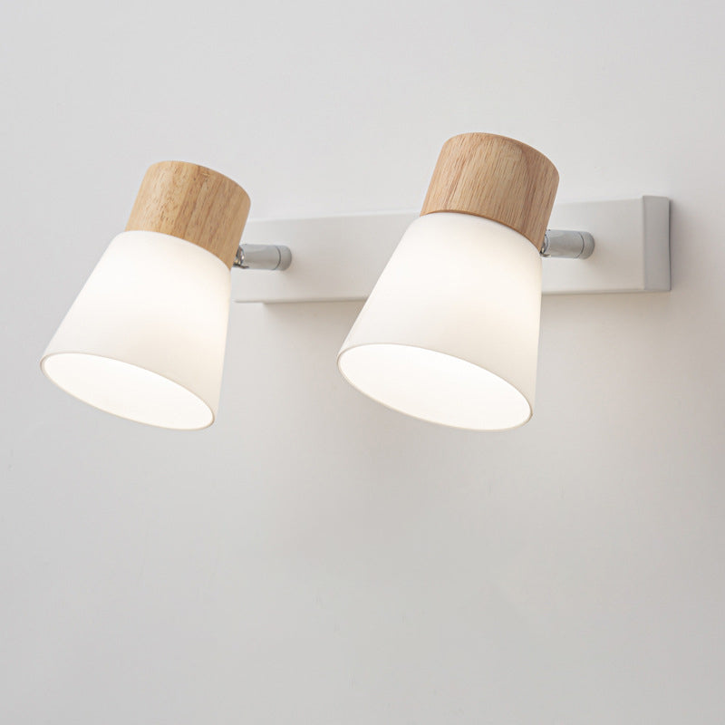Lámpara de Aplique de Pared Cilíndrica Minimalista Moderna con Pantalla de Vidrio y Madera 1/2 Luces para Dormitorio 