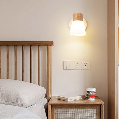 Lámpara de Aplique de Pared Cilíndrica Minimalista Moderna con Pantalla de Vidrio y Madera 1/2 Luces para Dormitorio 