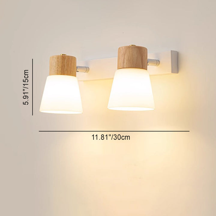 Modern Minimalist Cylinder Wood Glass Shade 1/2 Light Wall Sconce Lamp For Bedroom