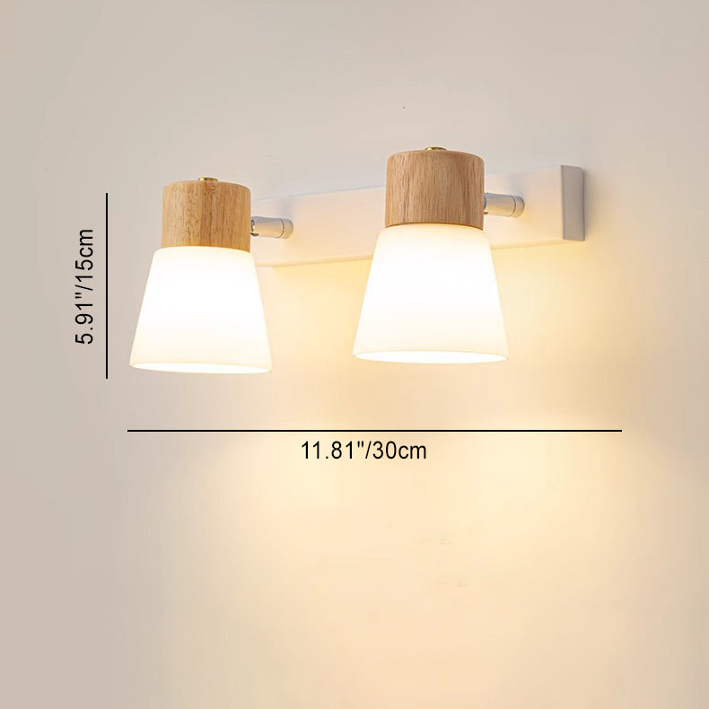 Lámpara de Aplique de Pared Cilíndrica Minimalista Moderna con Pantalla de Vidrio y Madera 1/2 Luces para Dormitorio 