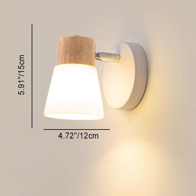 Lámpara de Aplique de Pared Cilíndrica Minimalista Moderna con Pantalla de Vidrio y Madera 1/2 Luces para Dormitorio 