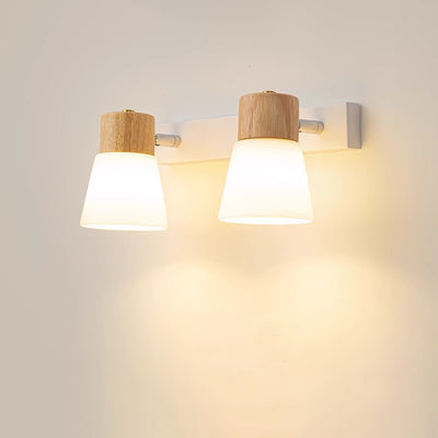 Lámpara de Aplique de Pared Cilíndrica Minimalista Moderna con Pantalla de Vidrio y Madera 1/2 Luces para Dormitorio 