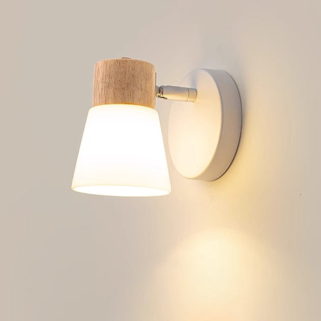 Lámpara de Aplique de Pared Cilíndrica Minimalista Moderna con Pantalla de Vidrio y Madera 1/2 Luces para Dormitorio 