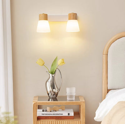 Lámpara de Aplique de Pared Cilíndrica Minimalista Moderna con Pantalla de Vidrio y Madera 1/2 Luces para Dormitorio 