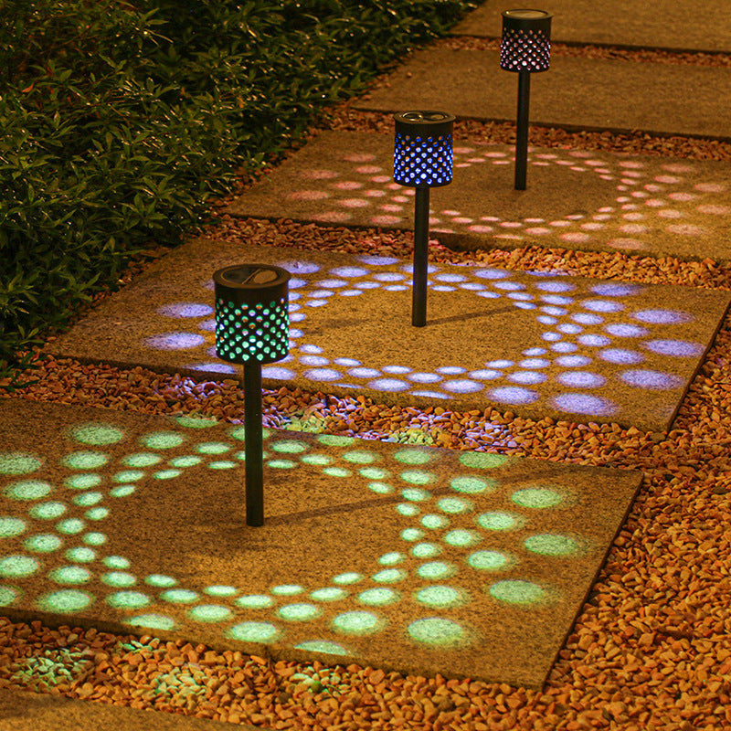Lumière extérieure moderne minimaliste à cylindre solaire creux en ABS et fer avec LED pour jardin 