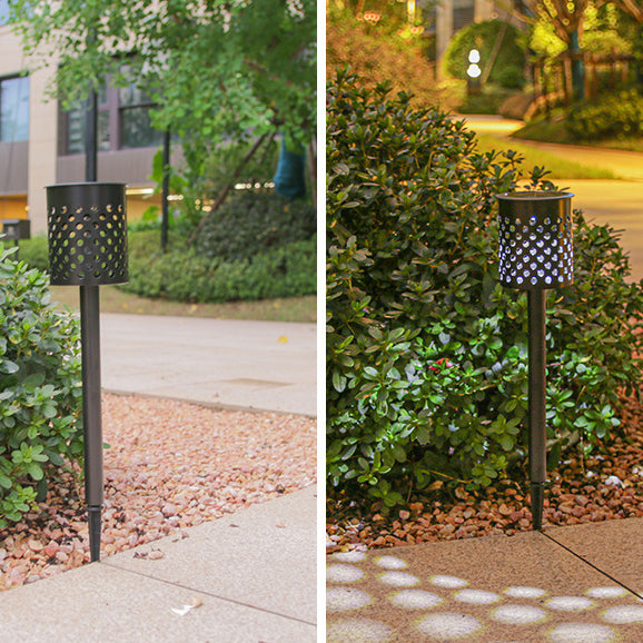 Lumière extérieure moderne minimaliste à cylindre solaire creux en ABS et fer avec LED pour jardin 