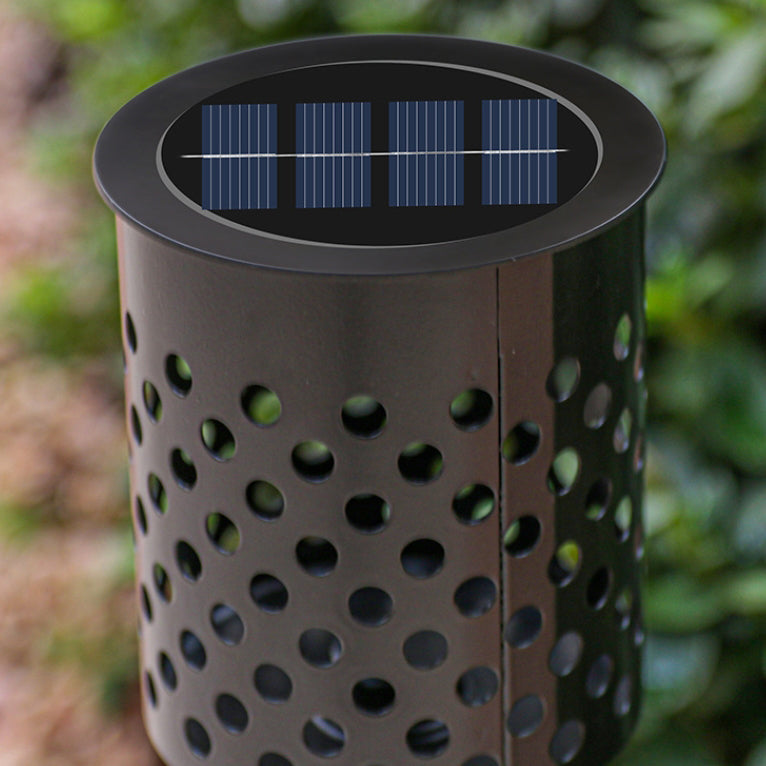 Lumière extérieure moderne minimaliste à cylindre solaire creux en ABS et fer avec LED pour jardin 