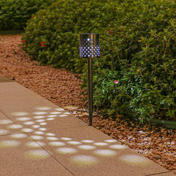 Lumière extérieure moderne minimaliste à cylindre solaire creux en ABS et fer avec LED pour jardin 
