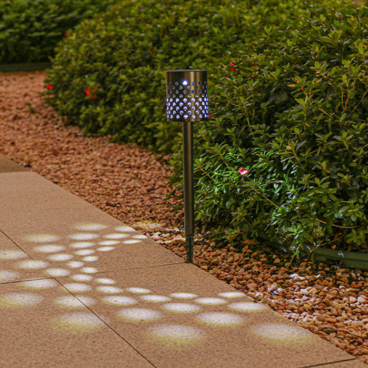Lumière extérieure moderne minimaliste à cylindre solaire creux en ABS et fer avec LED pour jardin 