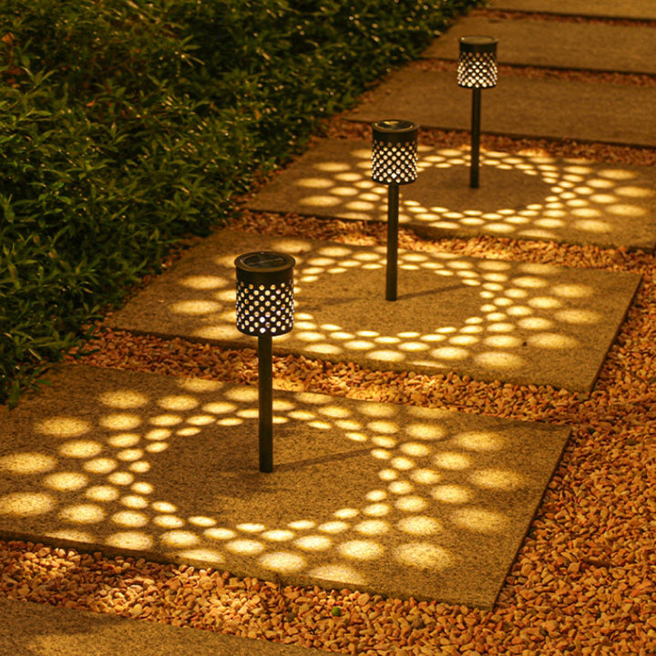 Lumière extérieure moderne minimaliste à cylindre solaire creux en ABS et fer avec LED pour jardin 