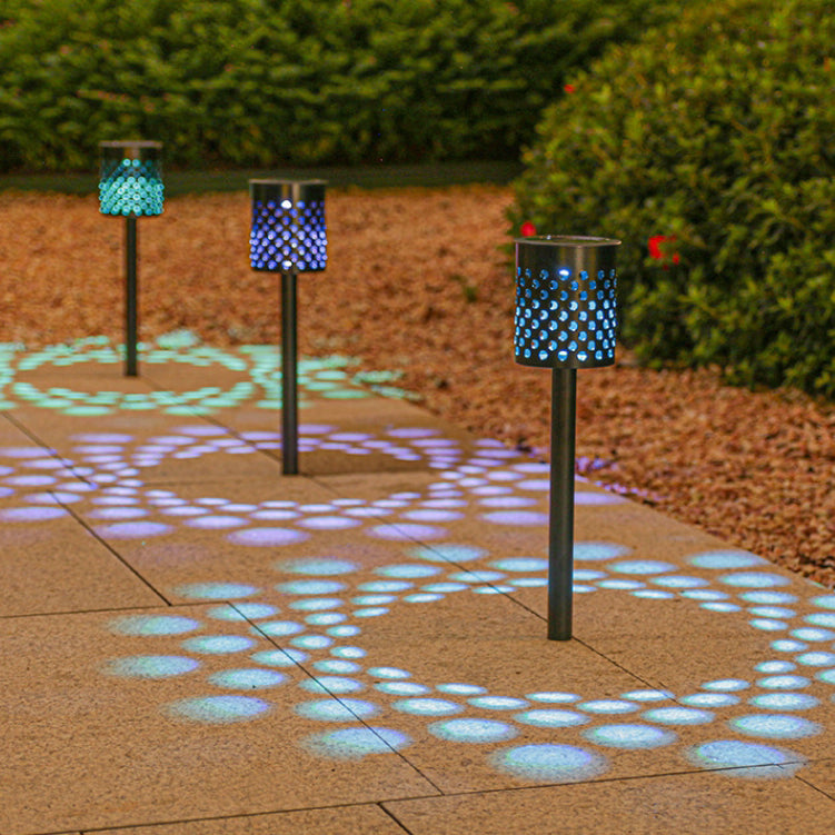 Lumière extérieure moderne minimaliste à cylindre solaire creux en ABS et fer avec LED pour jardin 
