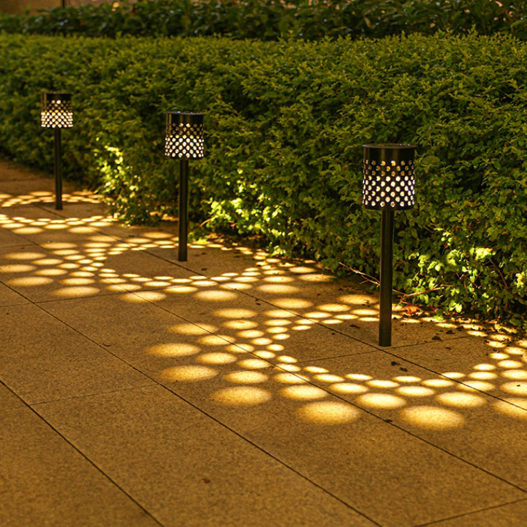 Lumière extérieure moderne minimaliste à cylindre solaire creux en ABS et fer avec LED pour jardin 