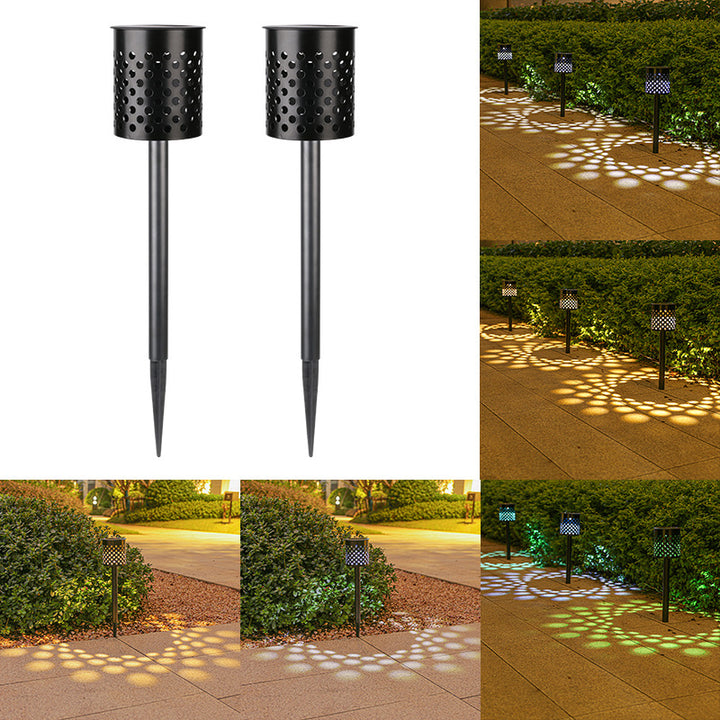 Lumière extérieure moderne minimaliste à cylindre solaire creux en ABS et fer avec LED pour jardin 