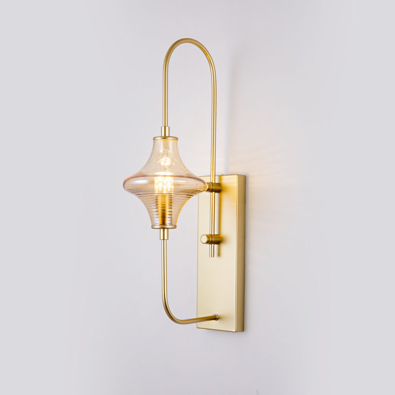 Contemporary Nordic Rectangle Gyro Shape Glass Shade Iron Line Frame 1-Light Wall Sconce Lamp For Living Room