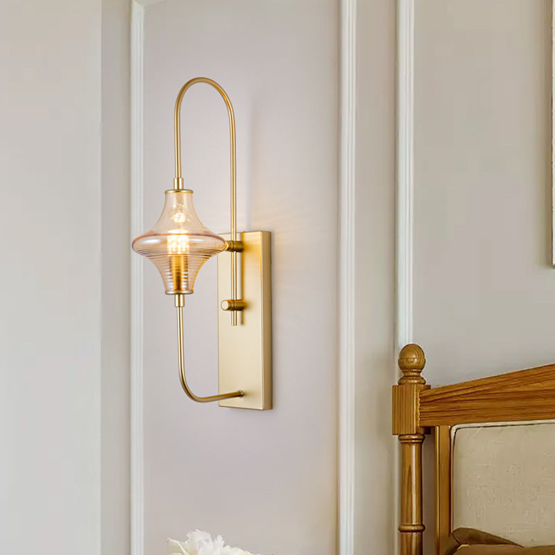 Contemporary Nordic Rectangle Gyro Shape Glass Shade Iron Line Frame 1-Light Wall Sconce Lamp For Living Room
