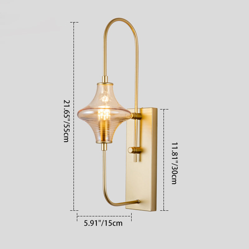 Contemporary Nordic Rectangle Gyro Shape Glass Shade Iron Line Frame 1-Light Wall Sconce Lamp For Living Room