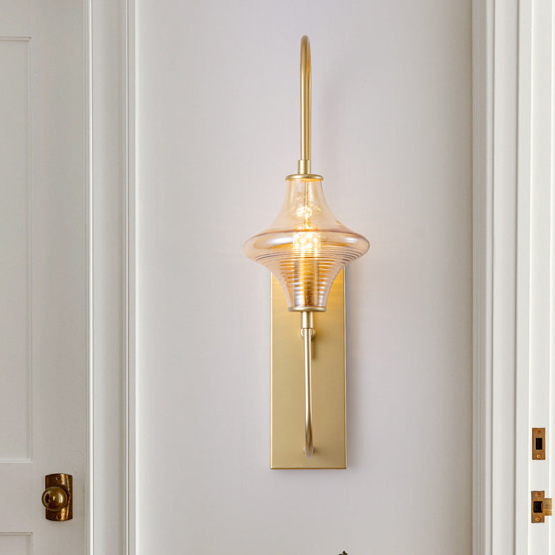 Contemporary Nordic Rectangle Gyro Shape Glass Shade Iron Line Frame 1-Light Wall Sconce Lamp For Living Room