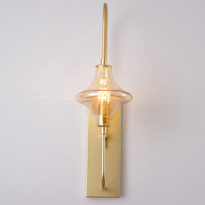 Contemporary Nordic Rectangle Gyro Shape Glass Shade Iron Line Frame 1-Light Wall Sconce Lamp For Living Room