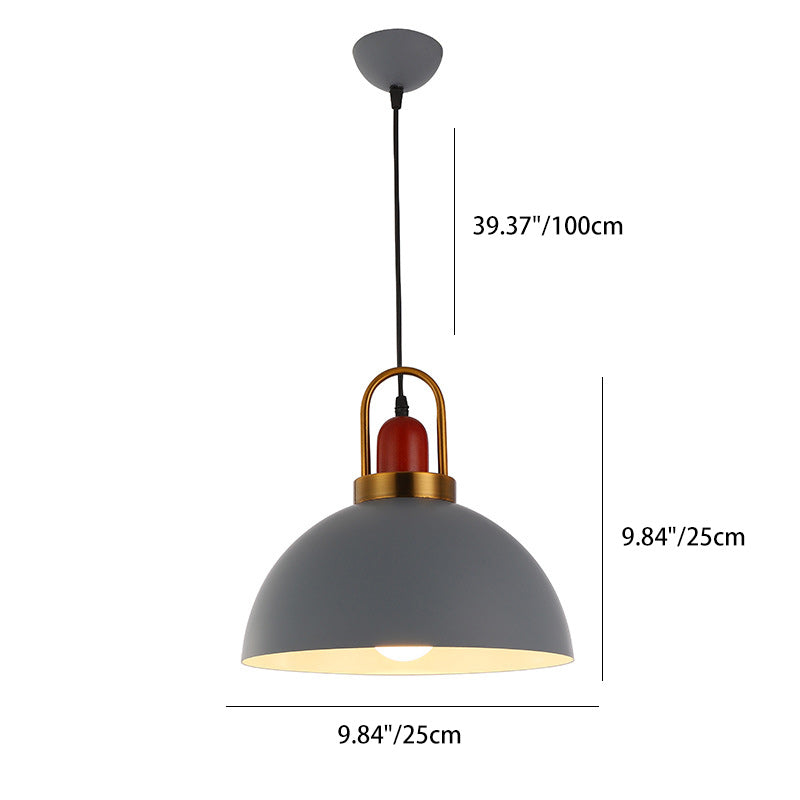 Suspension contemporaine en dôme rond nordique en aluminium à 1 lumière pour salon 