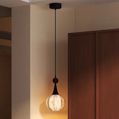 Traditionelle französische Globus Original Holz Floral Stoffschirm 1-Licht Pendelleuchte für Wohnzimmer 
