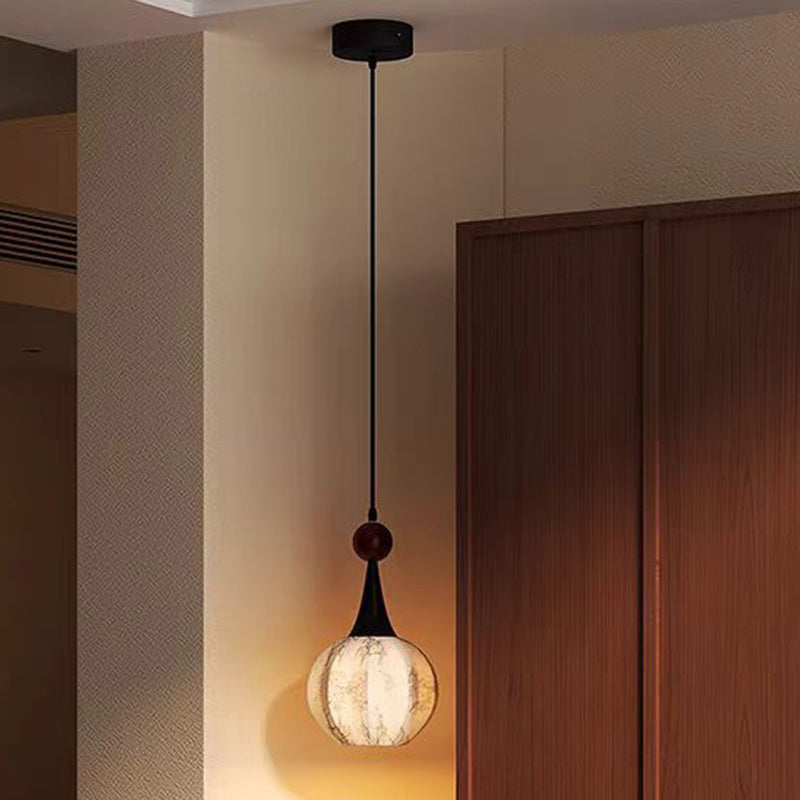 Traditionelle französische Globus Original Holz Floral Stoffschirm 1-Licht Pendelleuchte für Wohnzimmer 