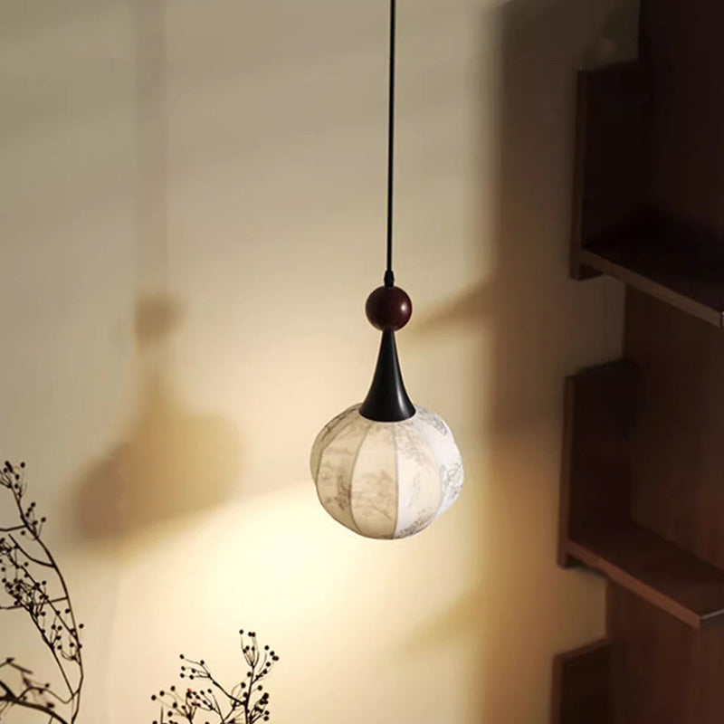 Traditionelle französische Globus Original Holz Floral Stoffschirm 1-Licht Pendelleuchte für Wohnzimmer 