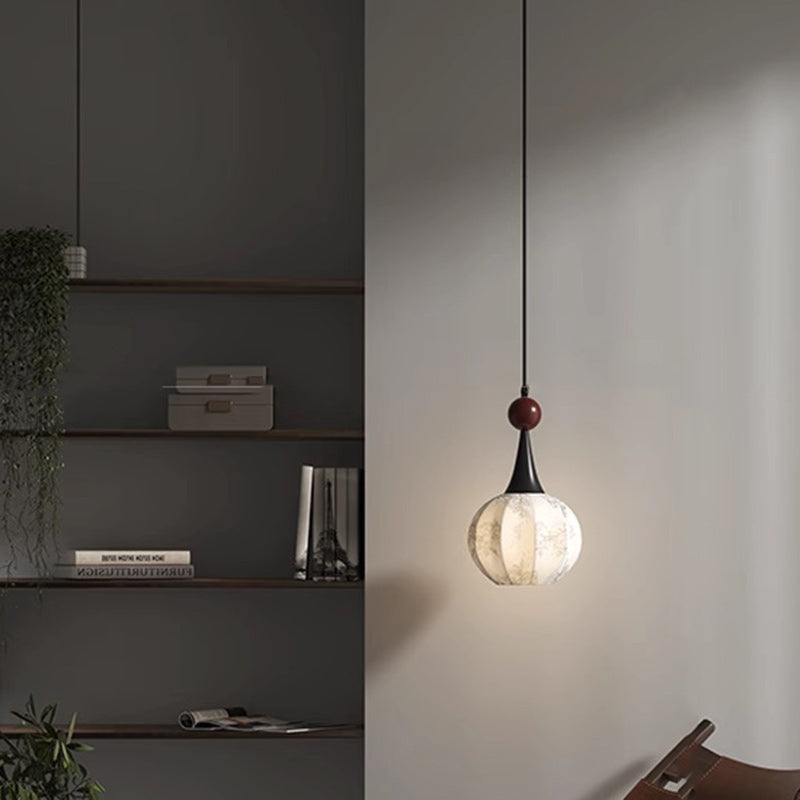 Traditionelle französische Globus Original Holz Floral Stoffschirm 1-Licht Pendelleuchte für Wohnzimmer 