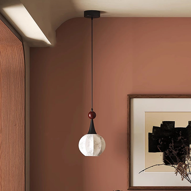 Traditionelle französische Globus Original Holz Floral Stoffschirm 1-Licht Pendelleuchte für Wohnzimmer 