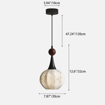 Traditionelle französische Globus Original Holz Floral Stoffschirm 1-Licht Pendelleuchte für Wohnzimmer 