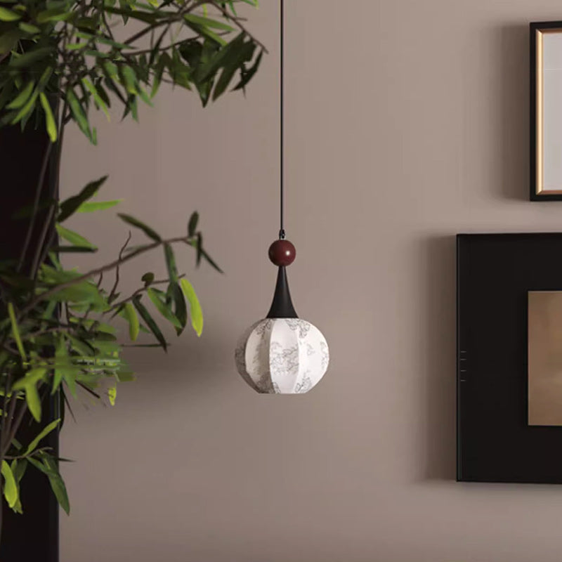 Traditionelle französische Globus Original Holz Floral Stoffschirm 1-Licht Pendelleuchte für Wohnzimmer 