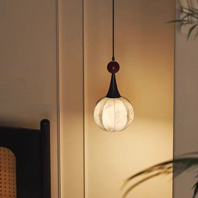 Traditionelle französische Globus Original Holz Floral Stoffschirm 1-Licht Pendelleuchte für Wohnzimmer 