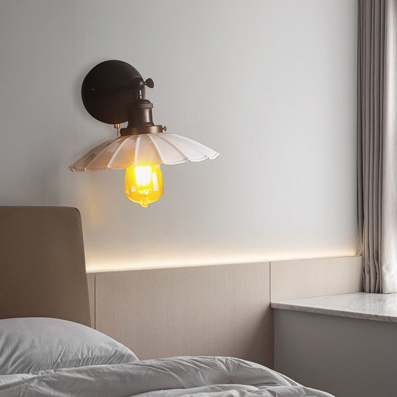 Traditional Rustic Round Petal Iron 1-Light Wall Sconce Lamp For Bedroom