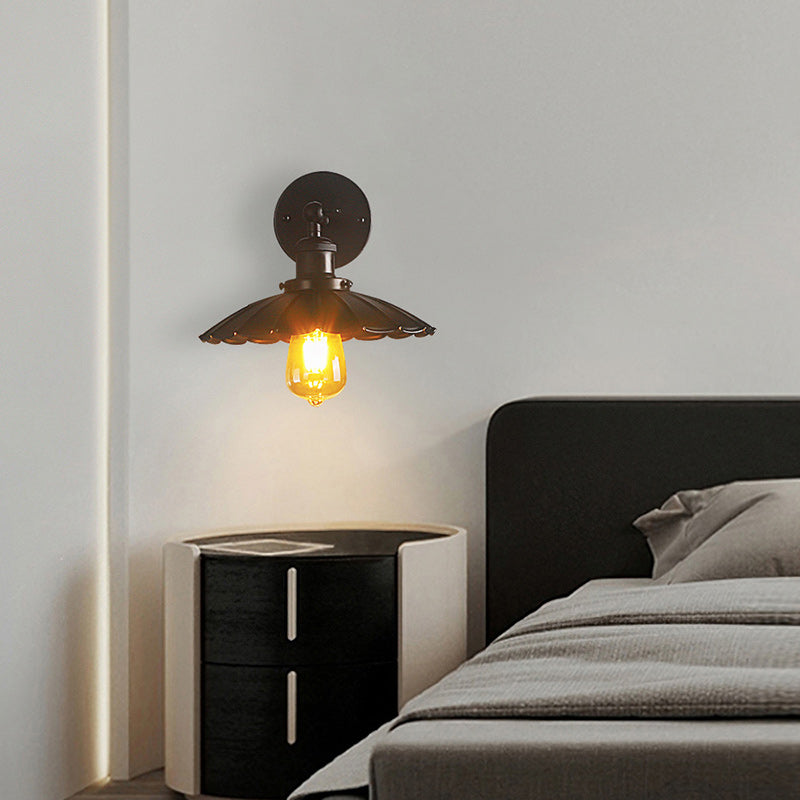Traditional Rustic Round Petal Iron 1-Light Wall Sconce Lamp For Bedroom