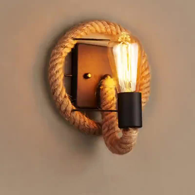 Traditional Vintage Round Oval Hardware Hemp Rope 1-Light Wall Sconce Lamp For Living Room