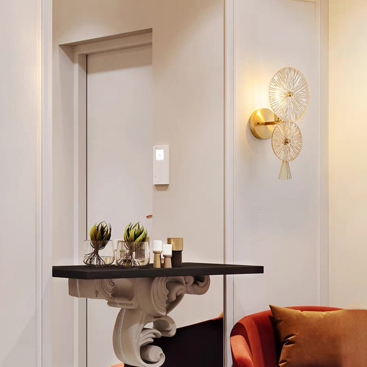 Moderne Luxus-Doppelrund-Hardware-Rahmen-Glas-1-Licht-Wandleuchte für Wohnzimmer 