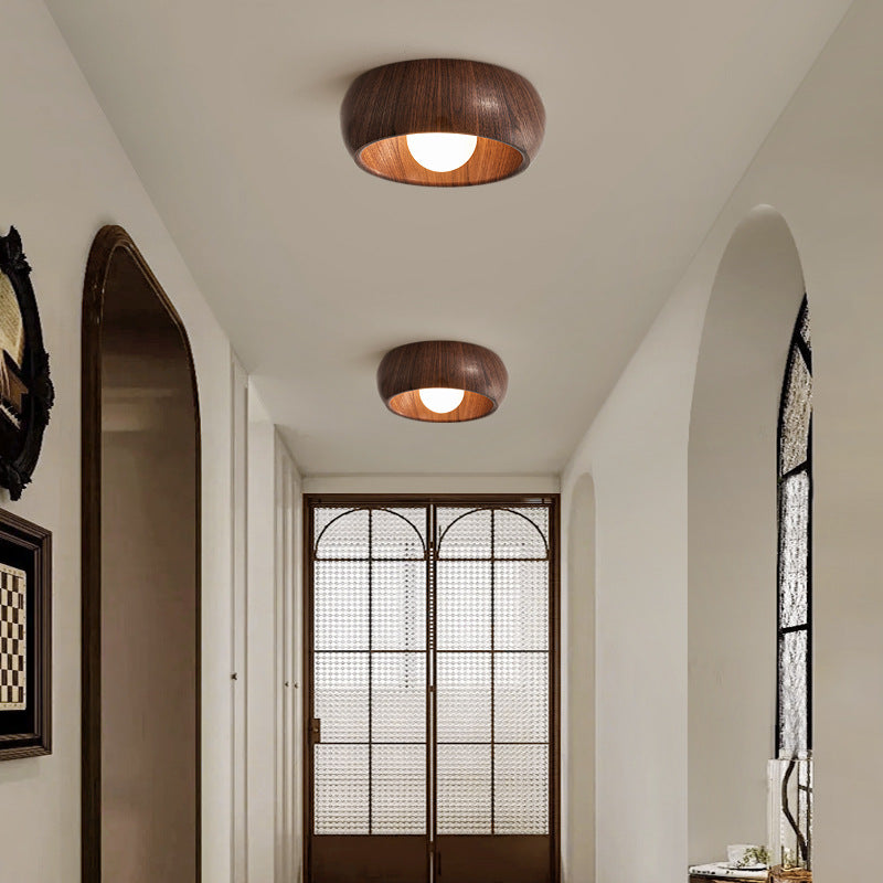 Moderne minimalistische runde Holzmaserung Globus Eisen LED-Deckenleuchte für Wohnzimmer 